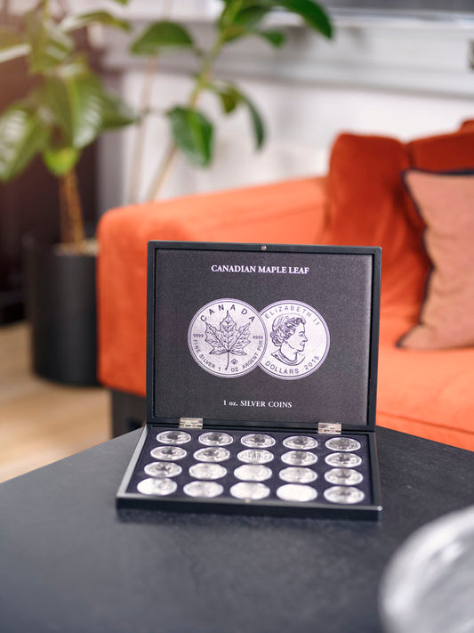 ROYAL CANADIAN MINT MAPLE LEAF 1 OZ | Sígild mynt - 20 stykki í Volterra-Uno sýningarkassa