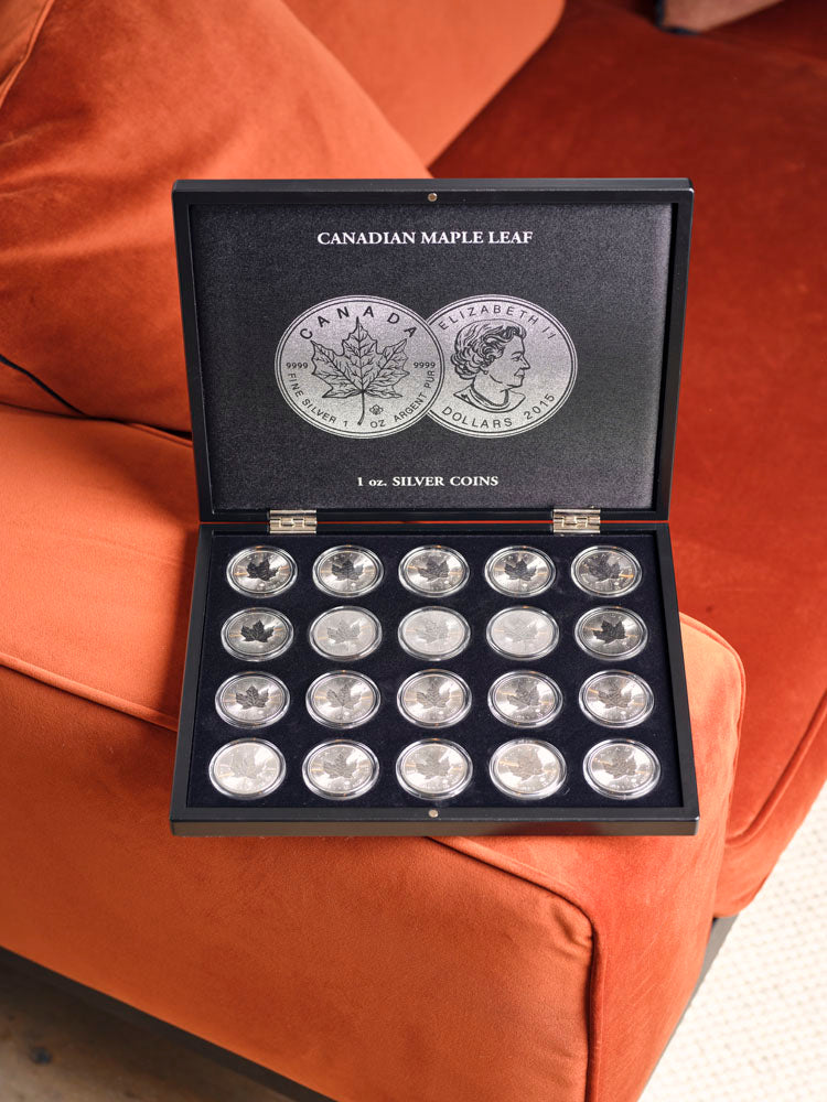 ROYAL CANADIAN MINT MAPLE LEAF 1 OZ | Sígild mynt - 20 stykki í Volterra-Uno sýningarkassa